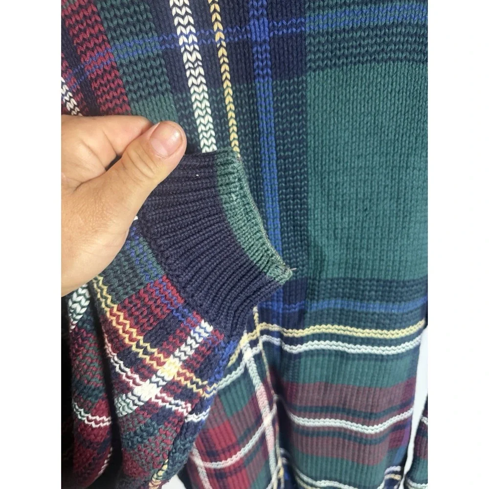 VTG Orvis Knit Plaid Long Sleeve Heavy Sweater Green Men's Xl